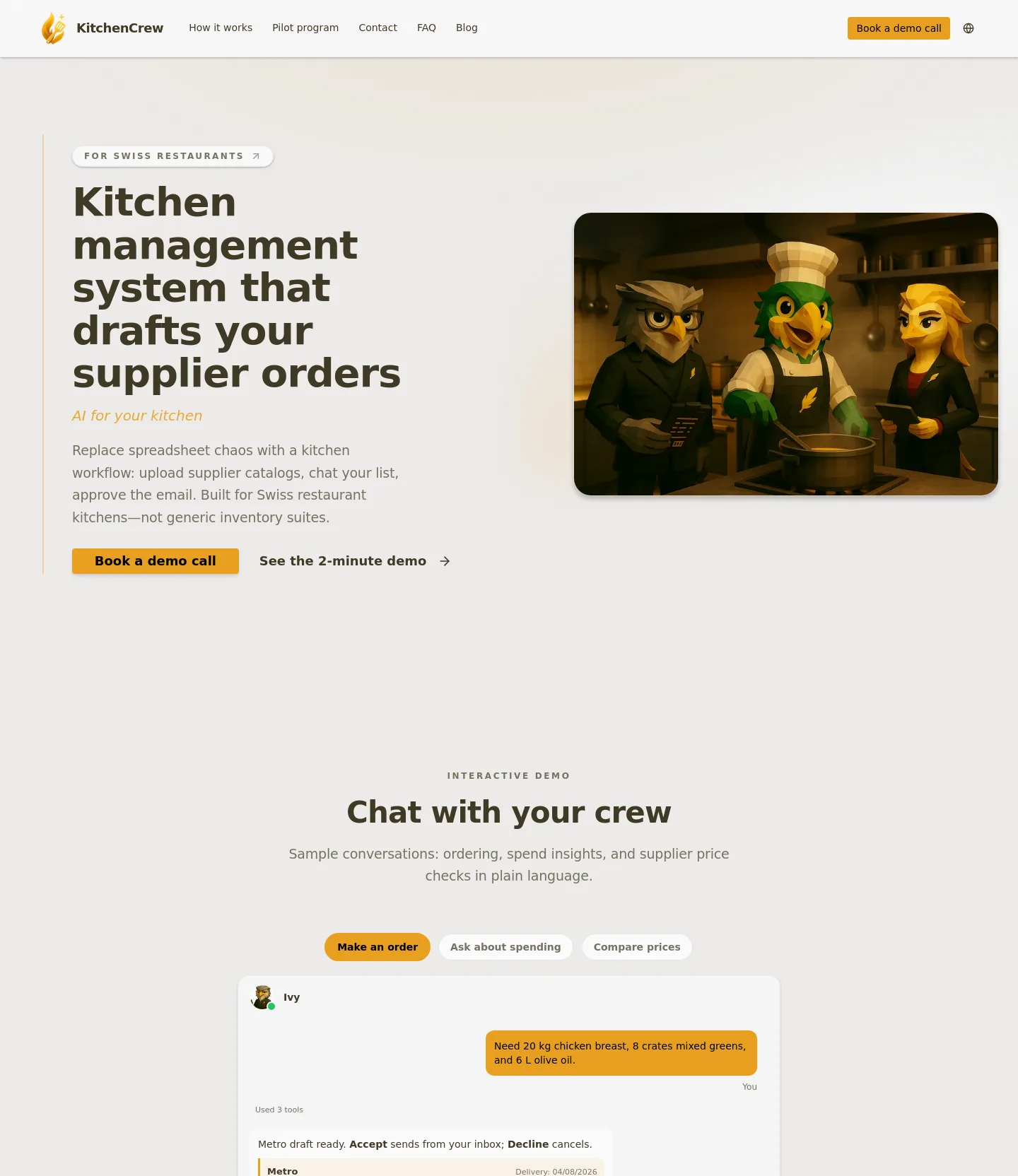 kitchen.goldcrew.ai — a measured funnel