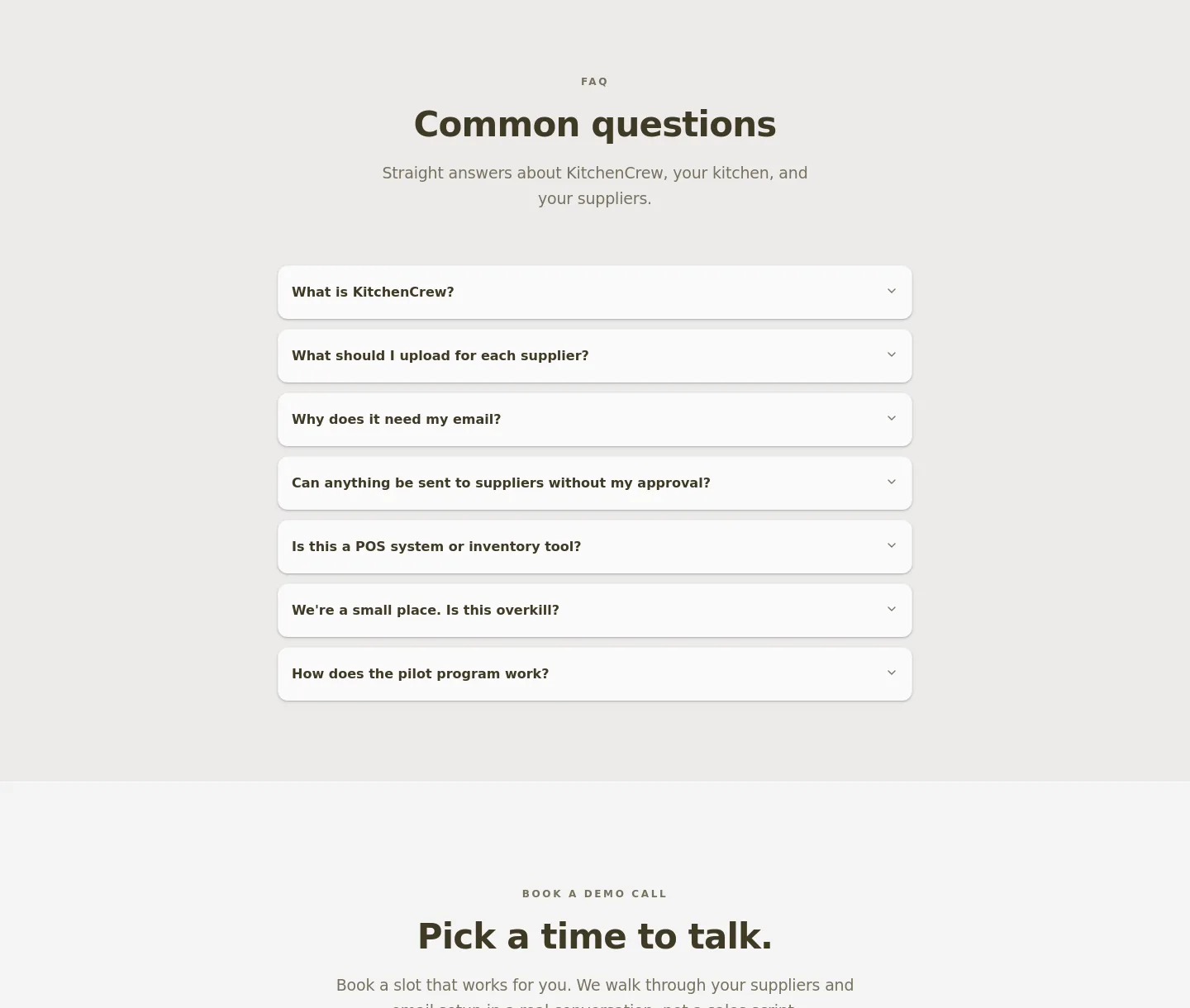 kitchen.goldcrew.ai — FAQ