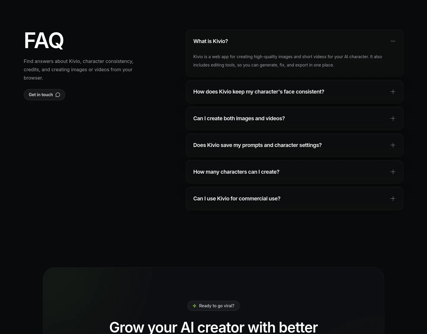 kivio.app FAQ section