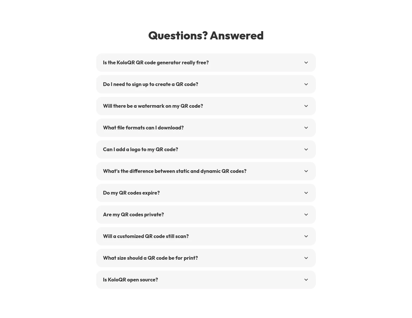 koloqr.com — a real FAQ section