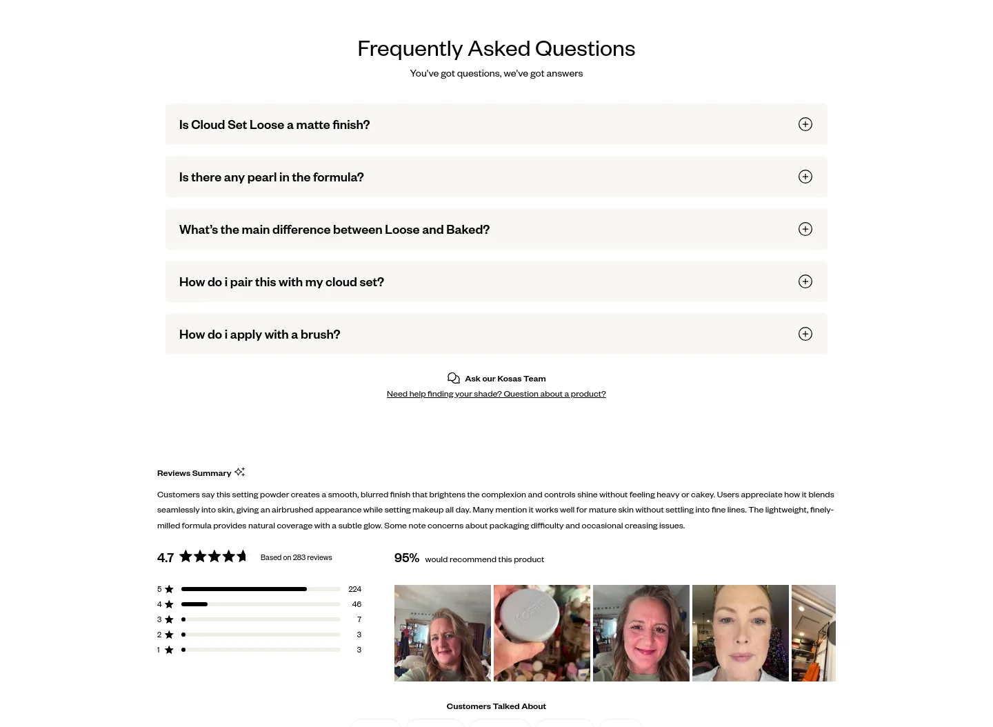 kosas.com FAQ section
