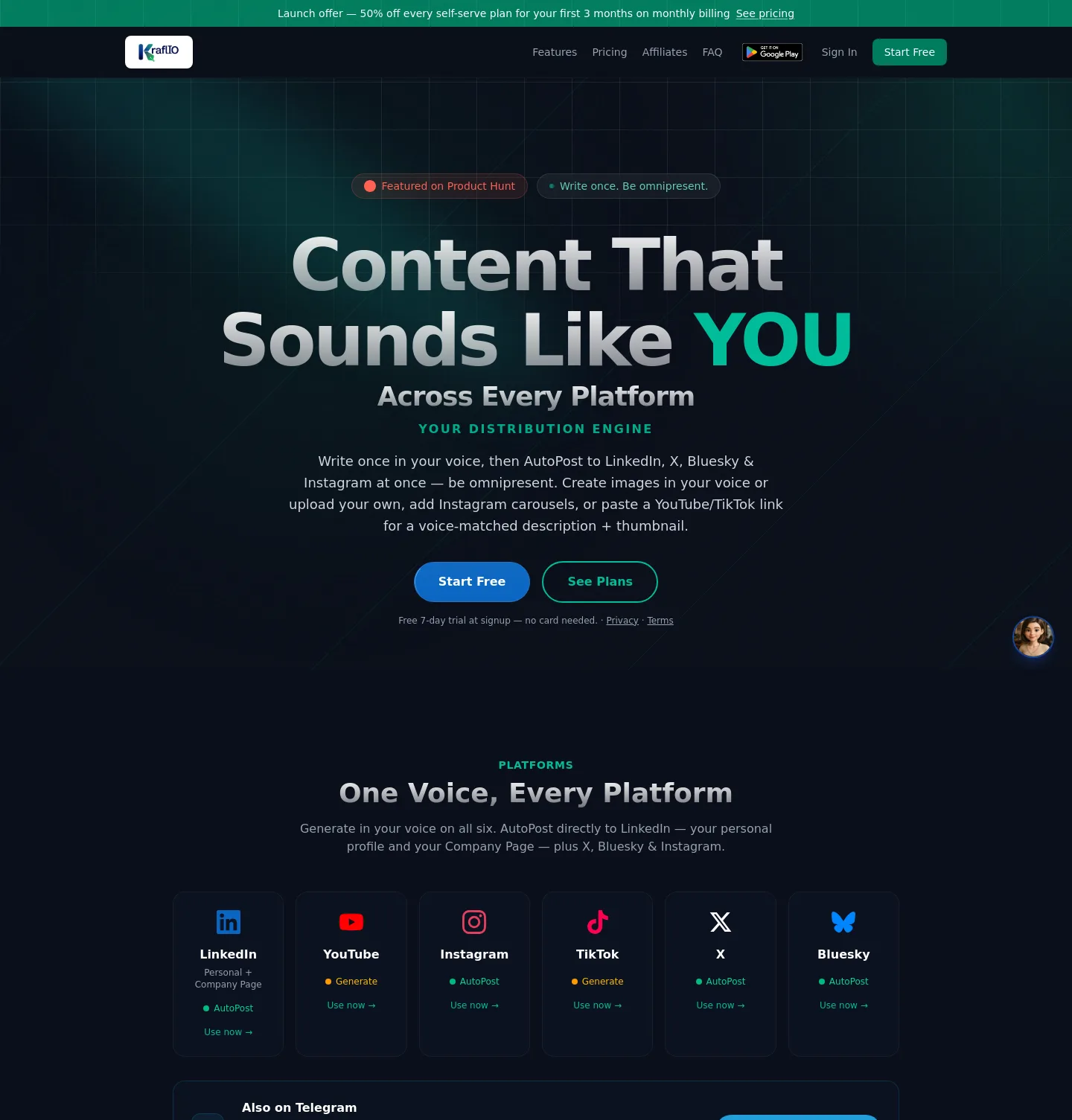 kraflio.com — a measured funnel