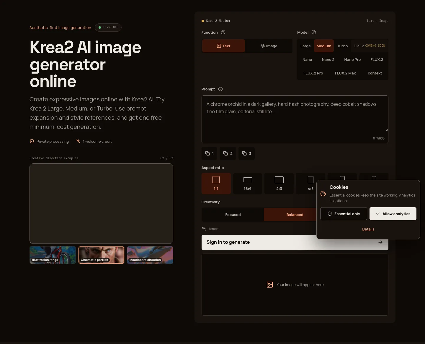 krea2.org Hero section