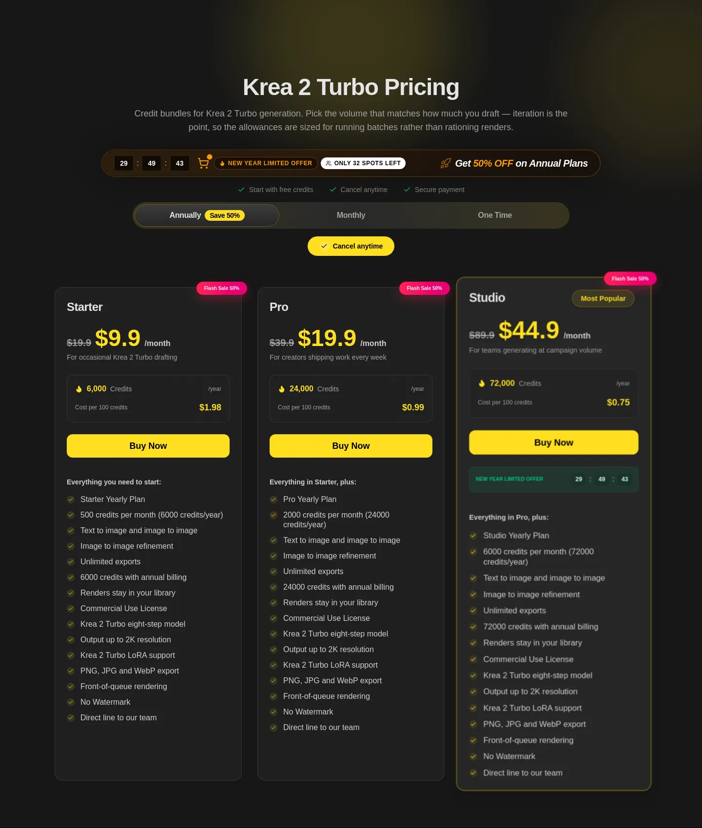 krea2turbo.pro Pricing section