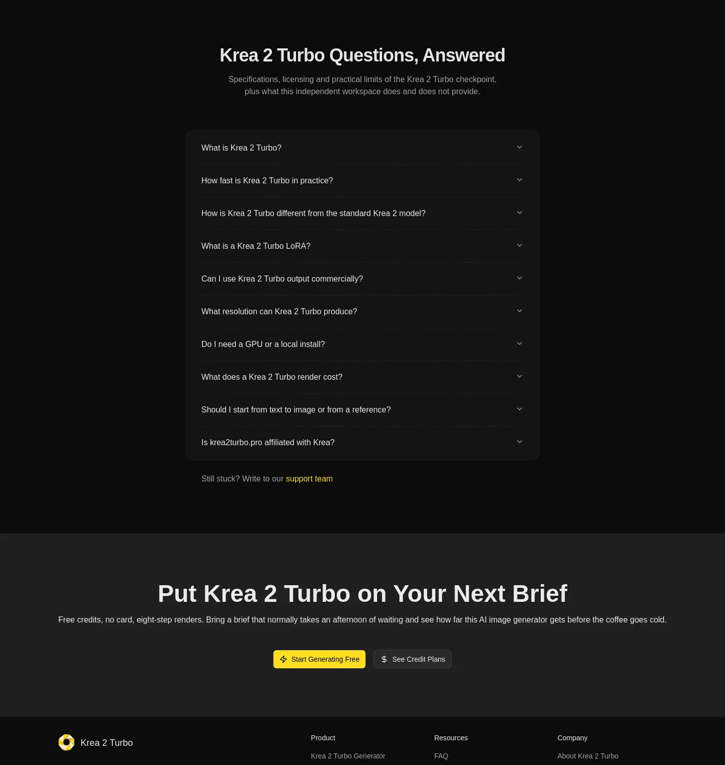 krea2turbo.pro — a real FAQ section