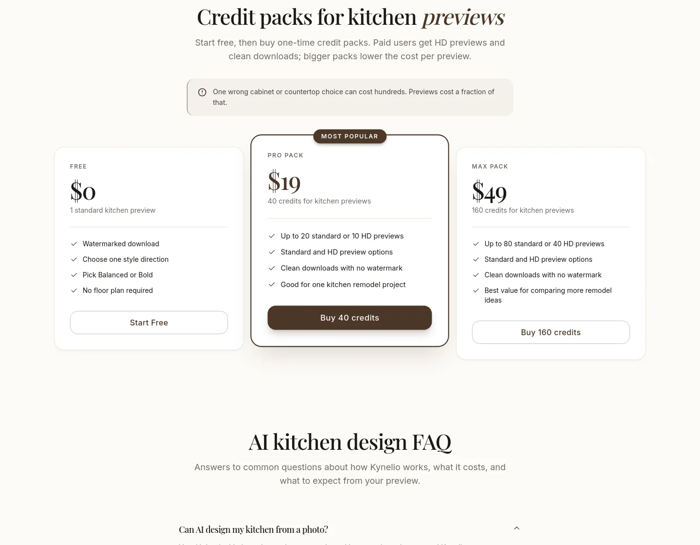 kynelio.com Pricing section