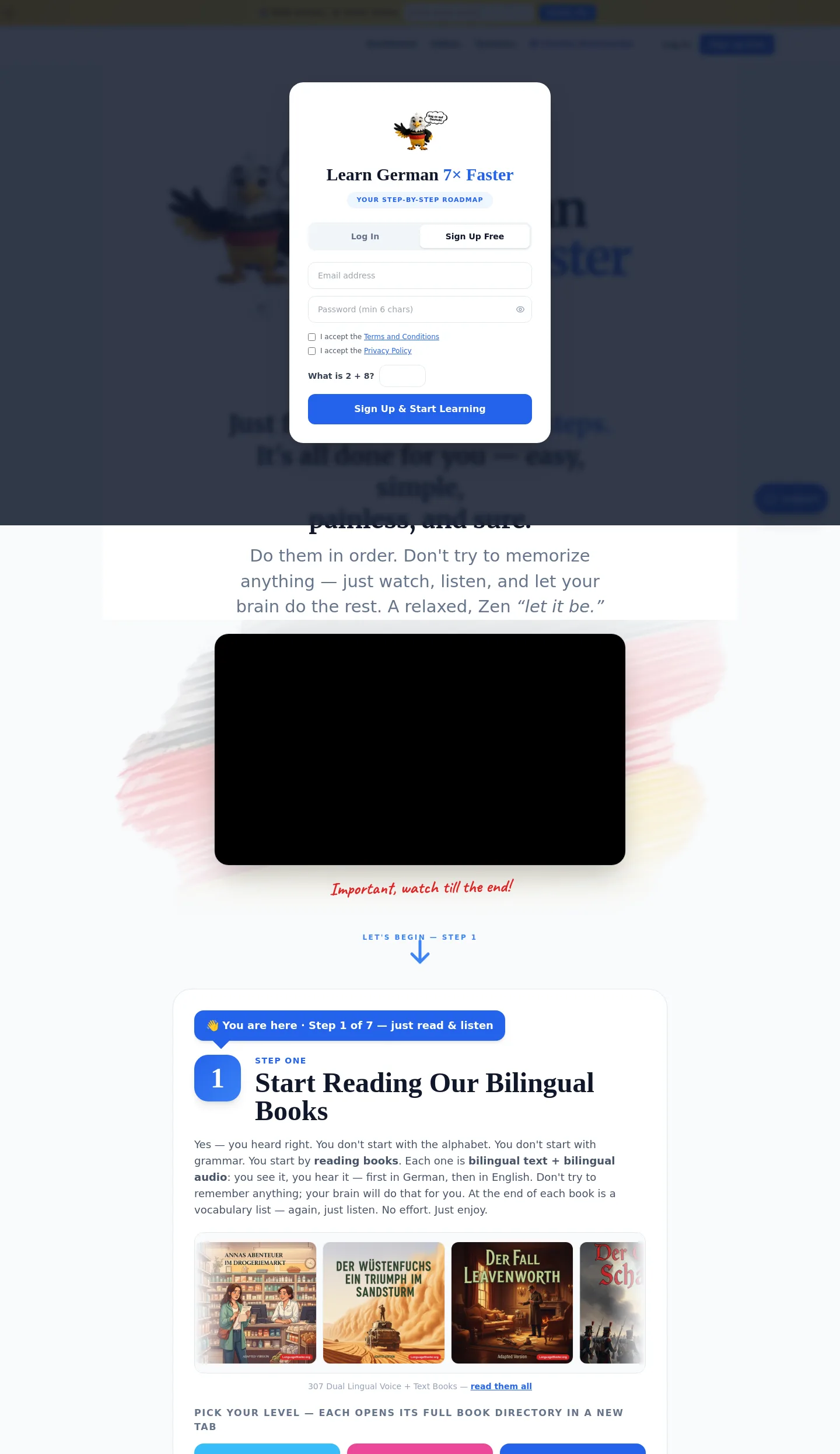 languagemaster.org — a measured funnel