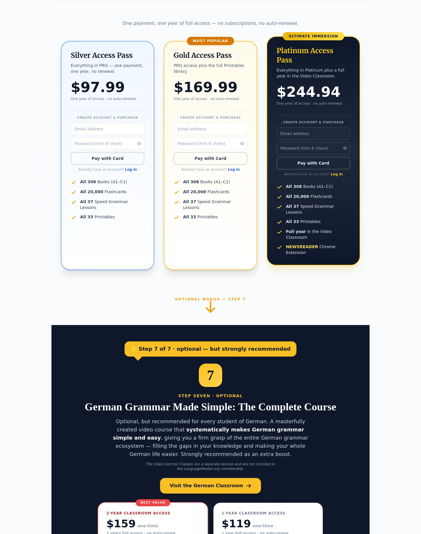 languagemaster.org — a real Pricing section
