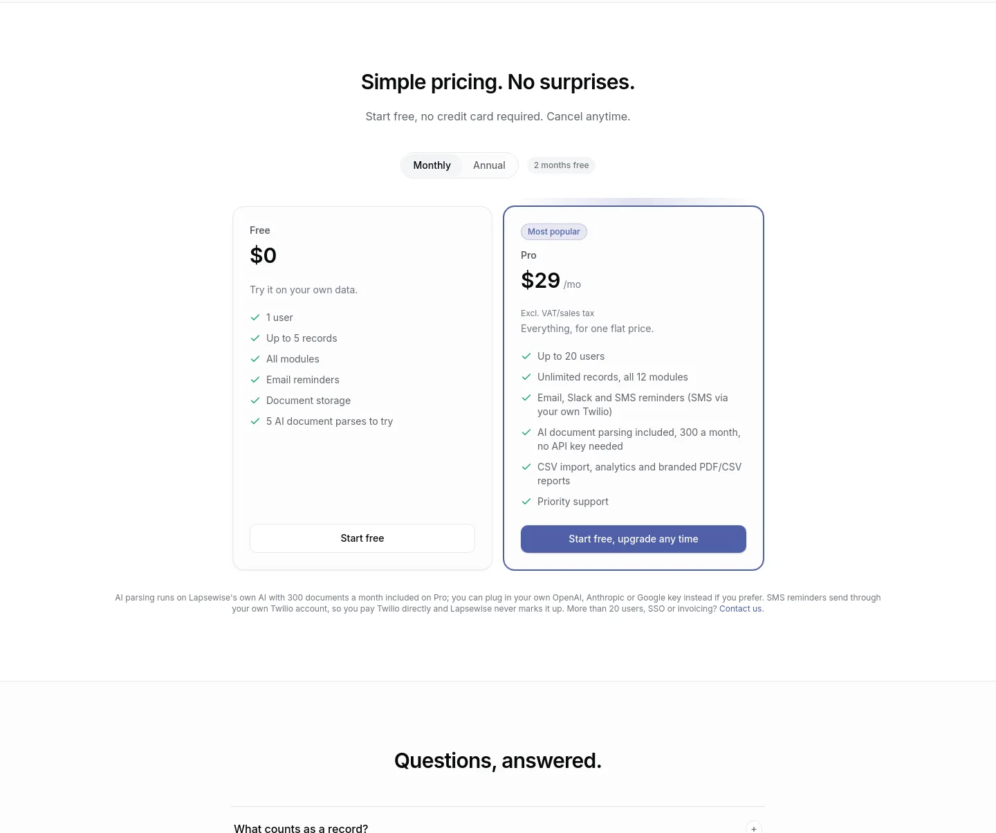 lapsewise.com — Pricing