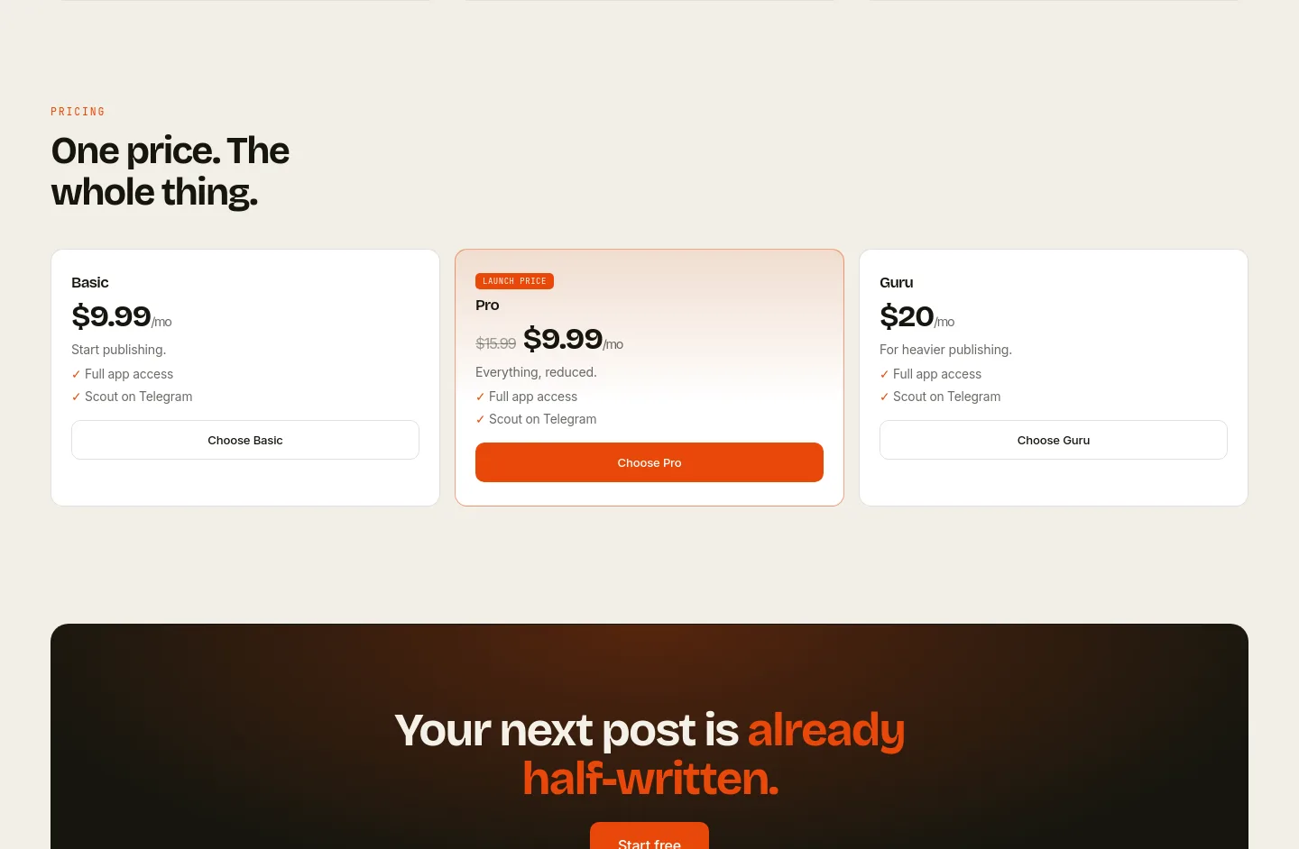 launchpost.app Pricing section