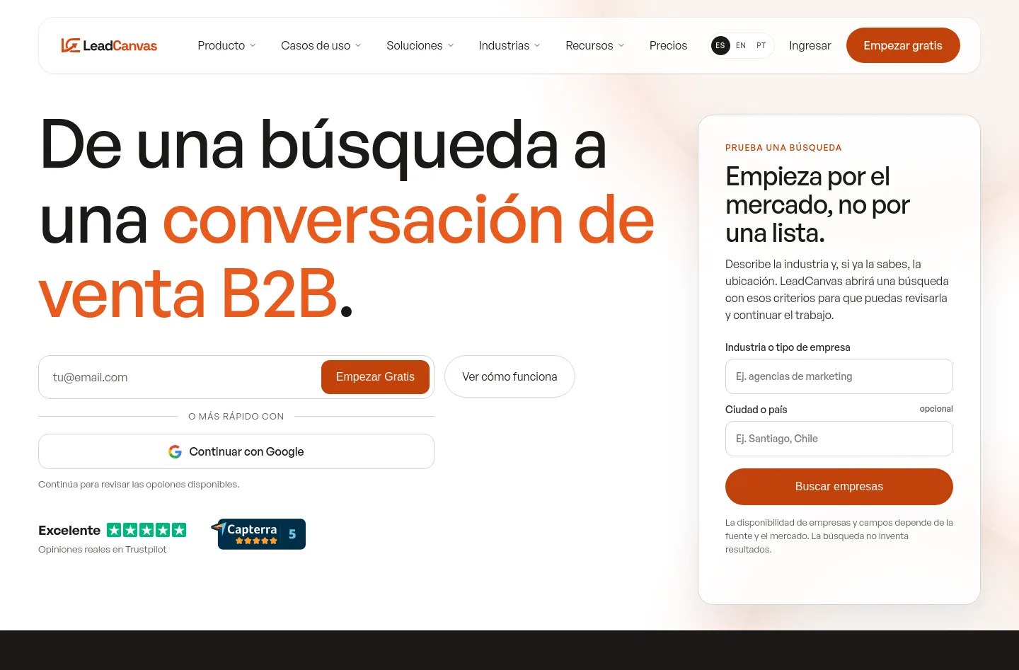 leadcanvas.app Hero section