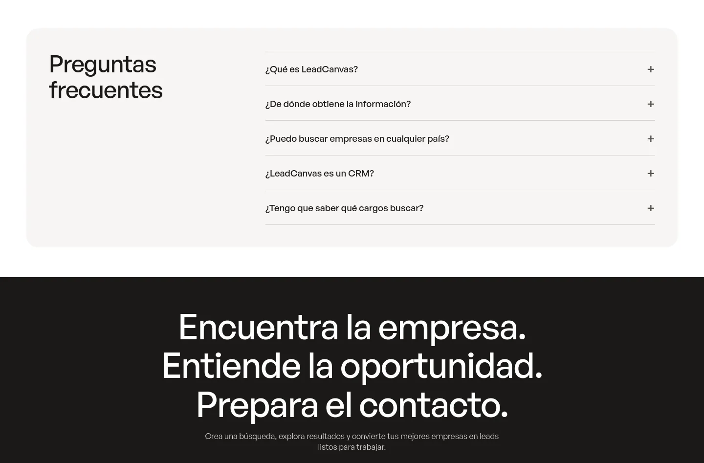 leadcanvas.app — a real FAQ section
