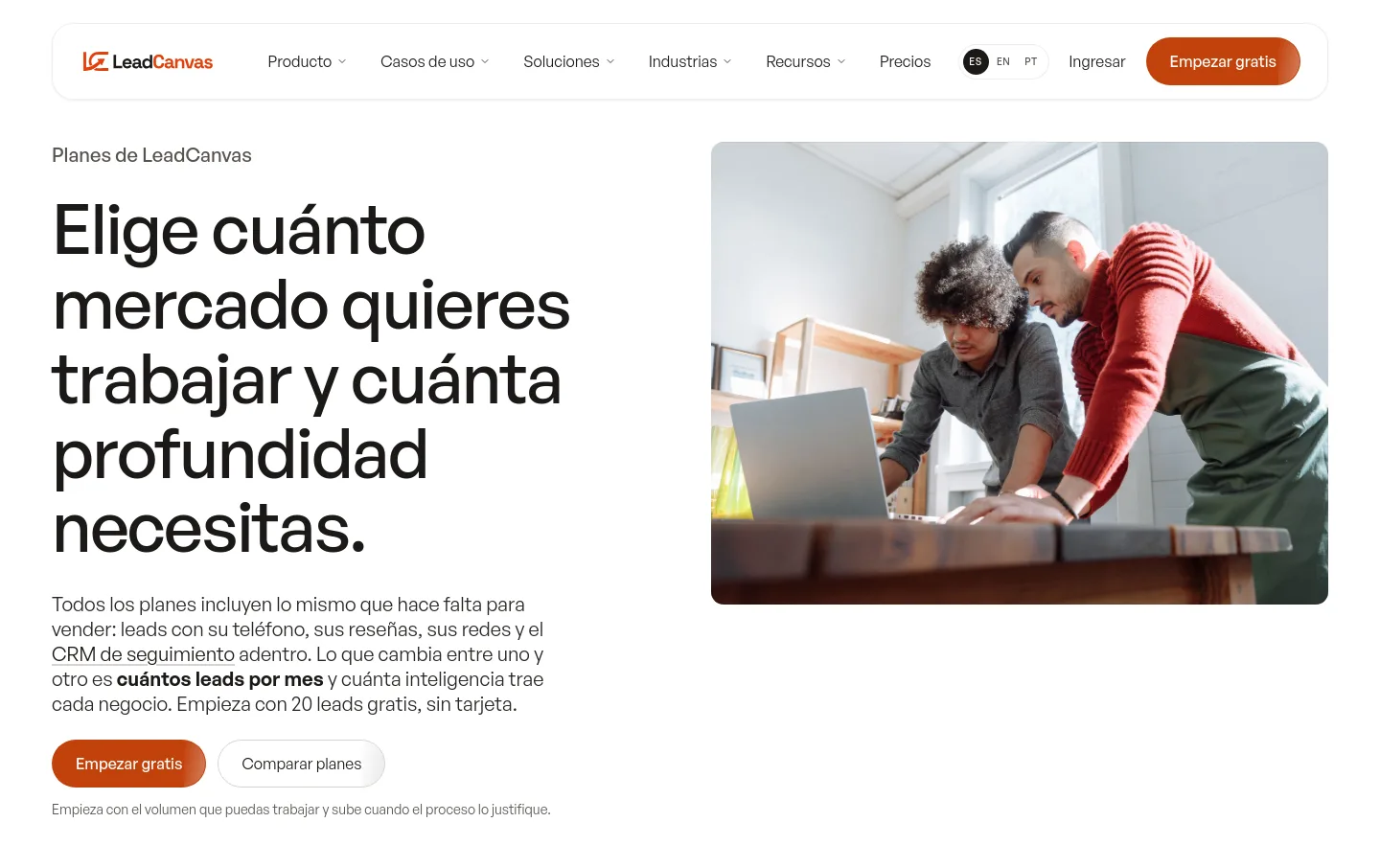 leadcanvas.app Hero section