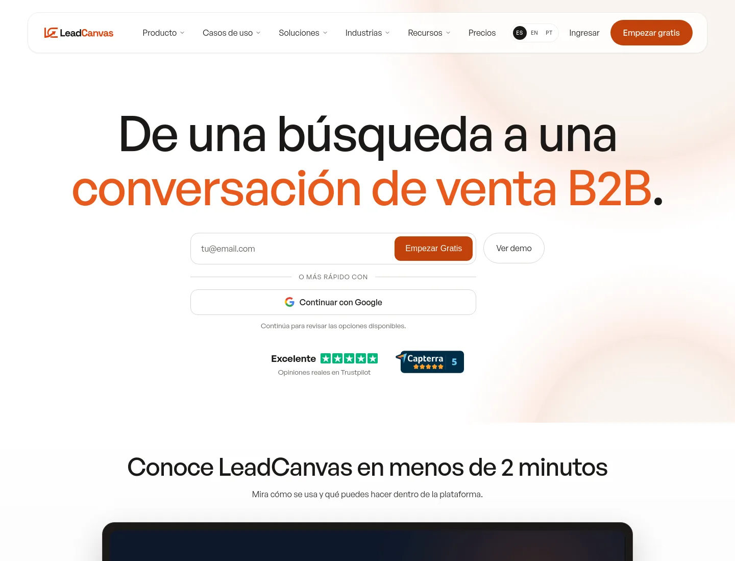 leadcanvas.app — a real Hero section