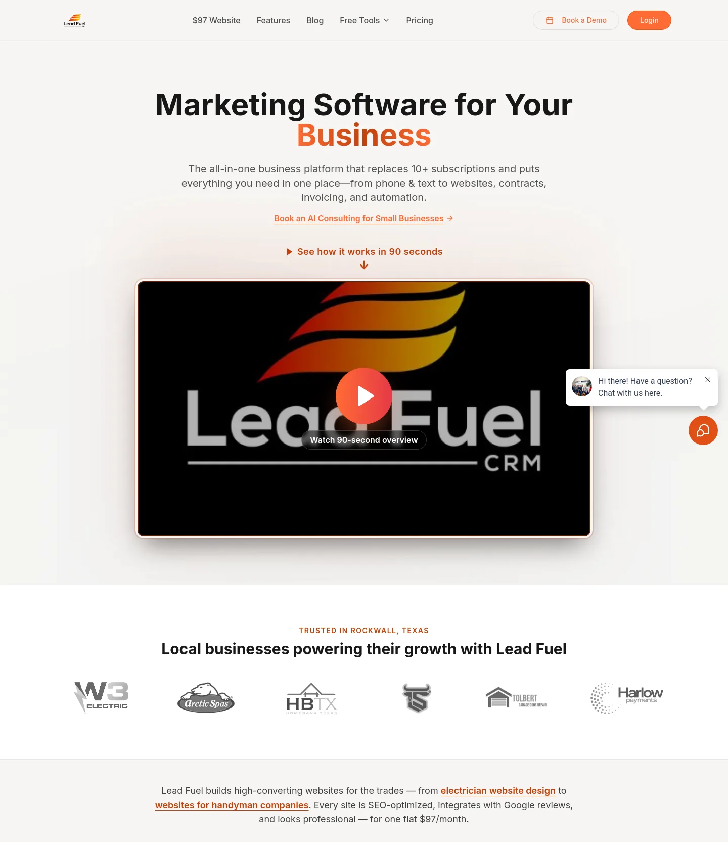 leadfuelcrm.com Hero section