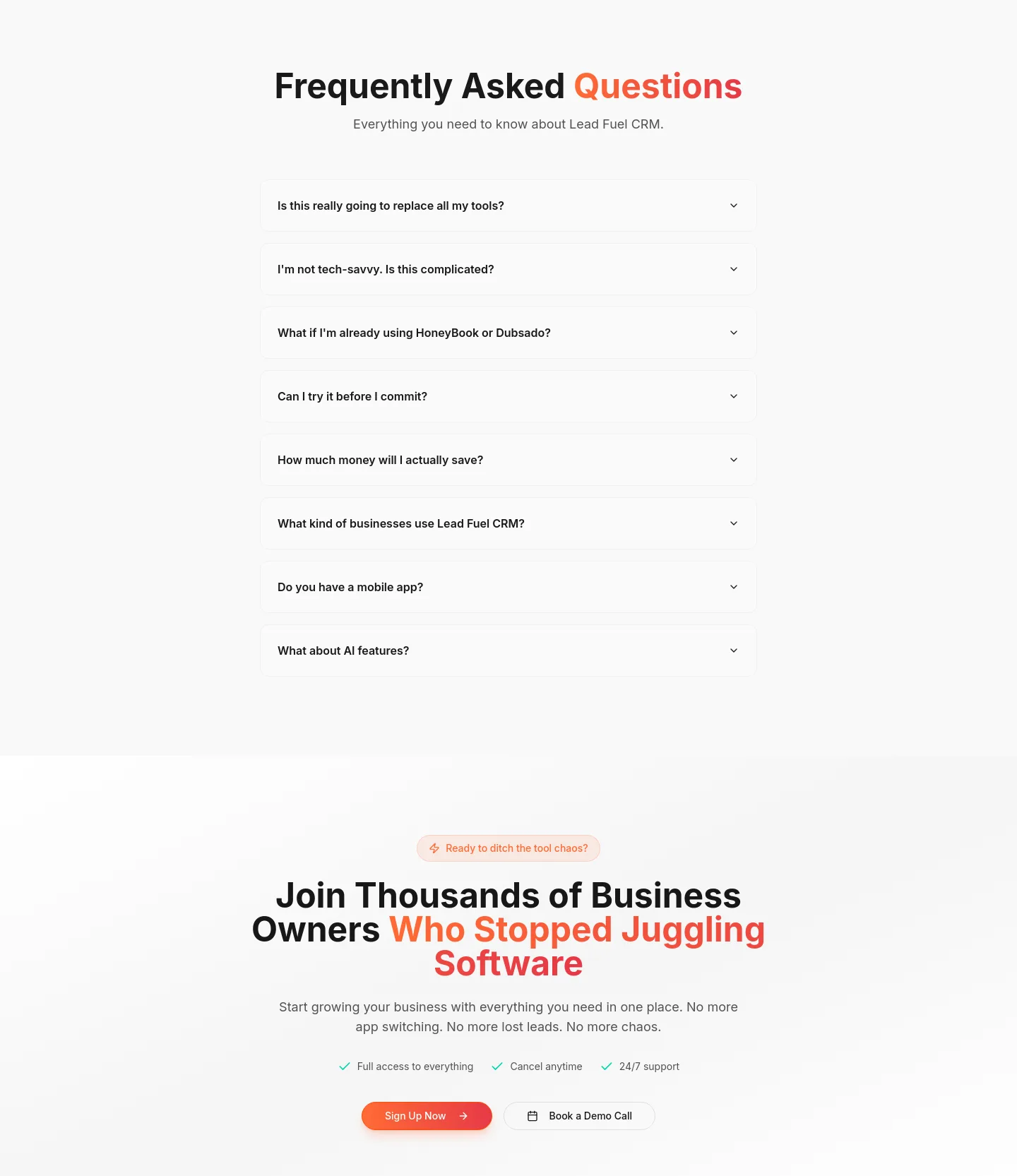 leadfuelcrm.com FAQ section