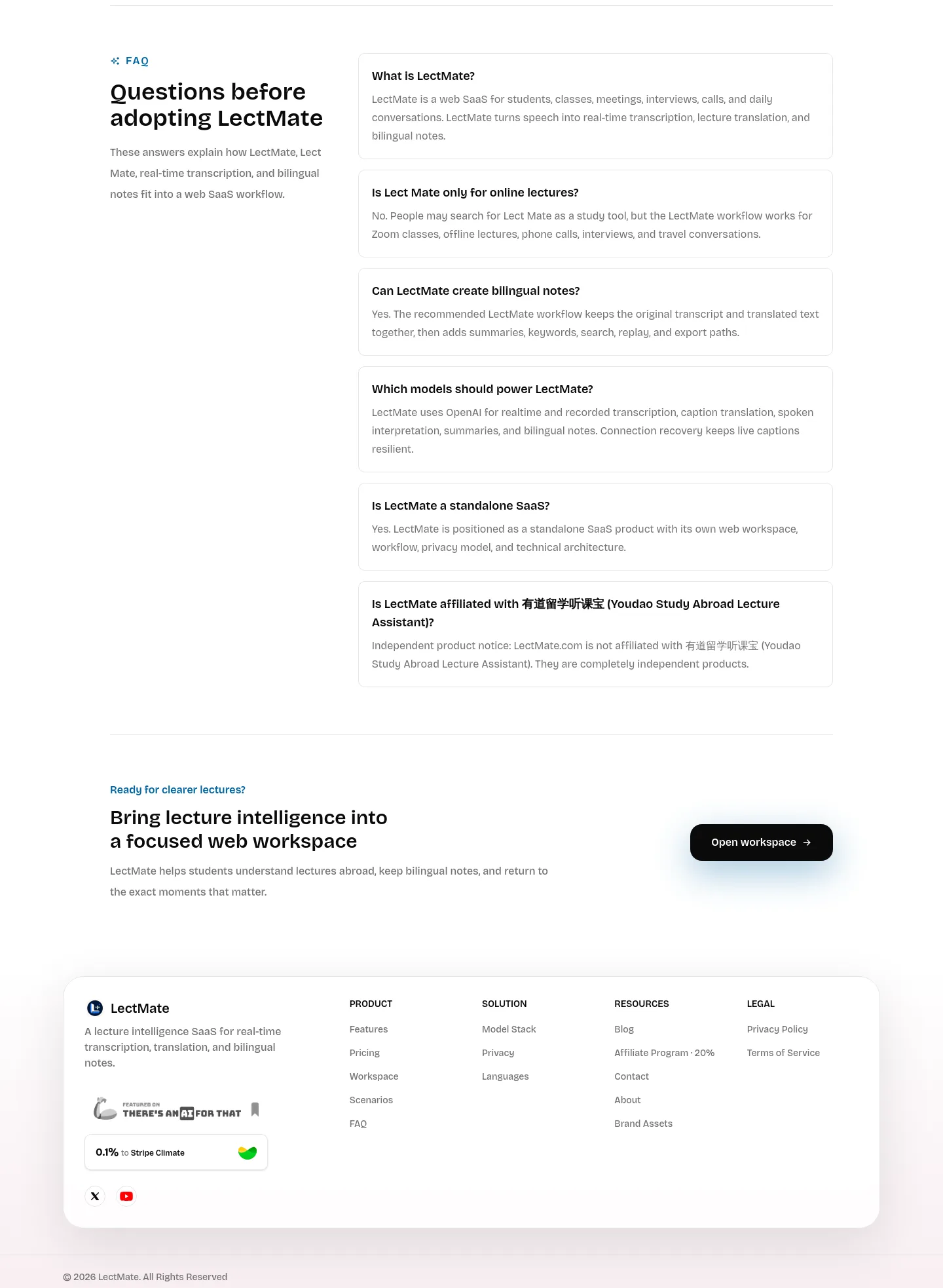 lectmate.com — a real FAQ section