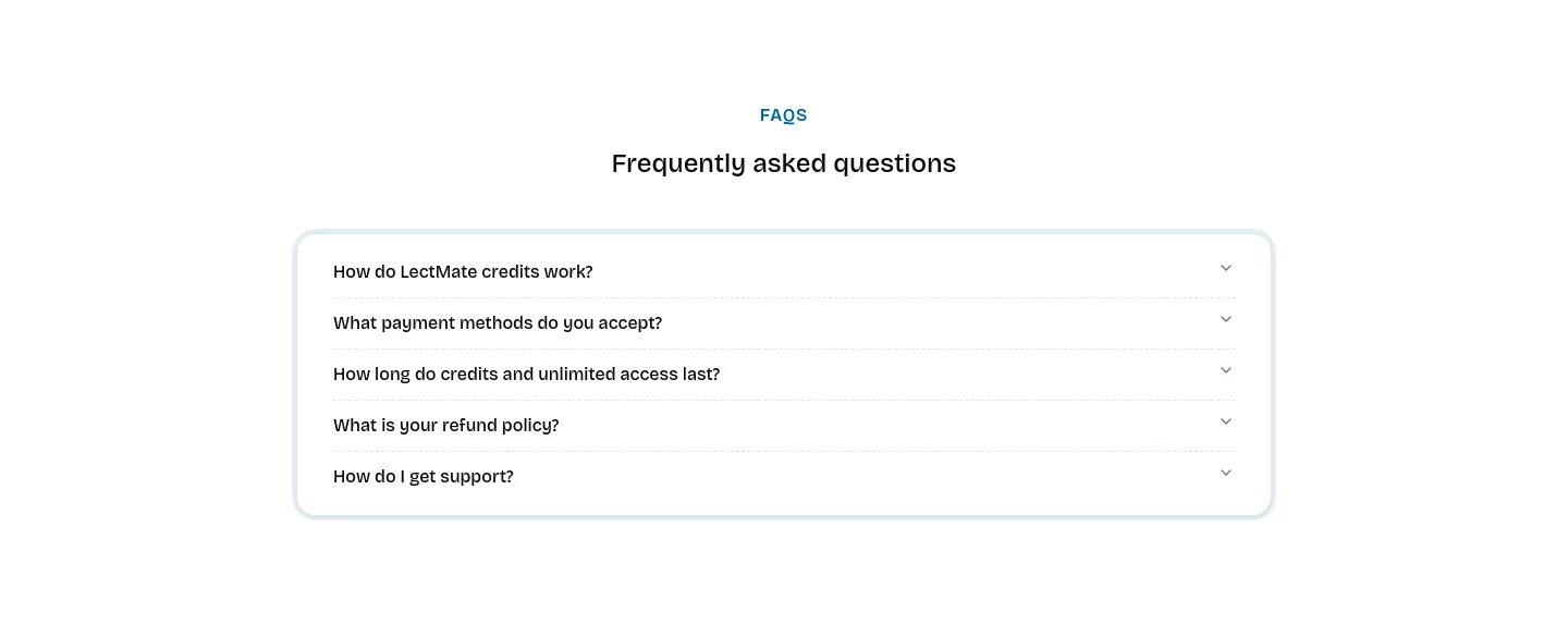 lectmate.com — a real FAQ section