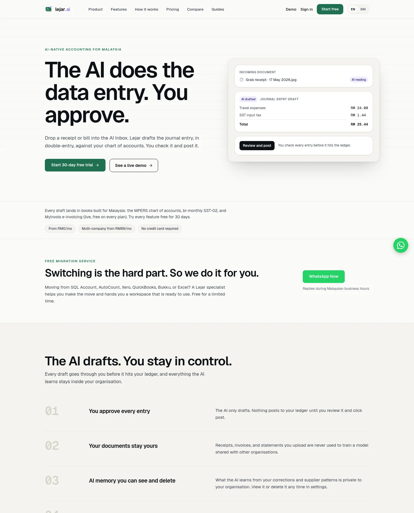 lejar.ai — a measured funnel