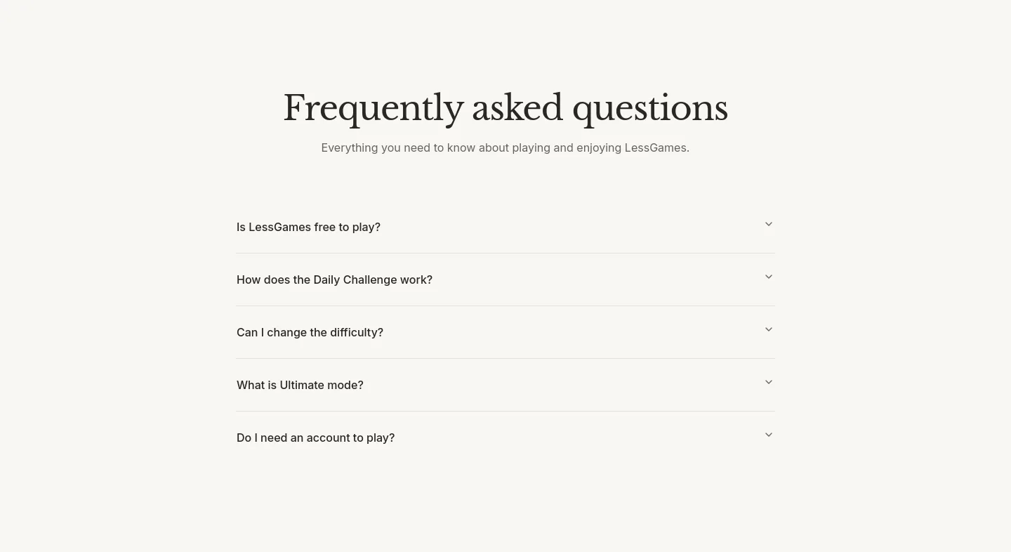 lessgames.org — a real FAQ section