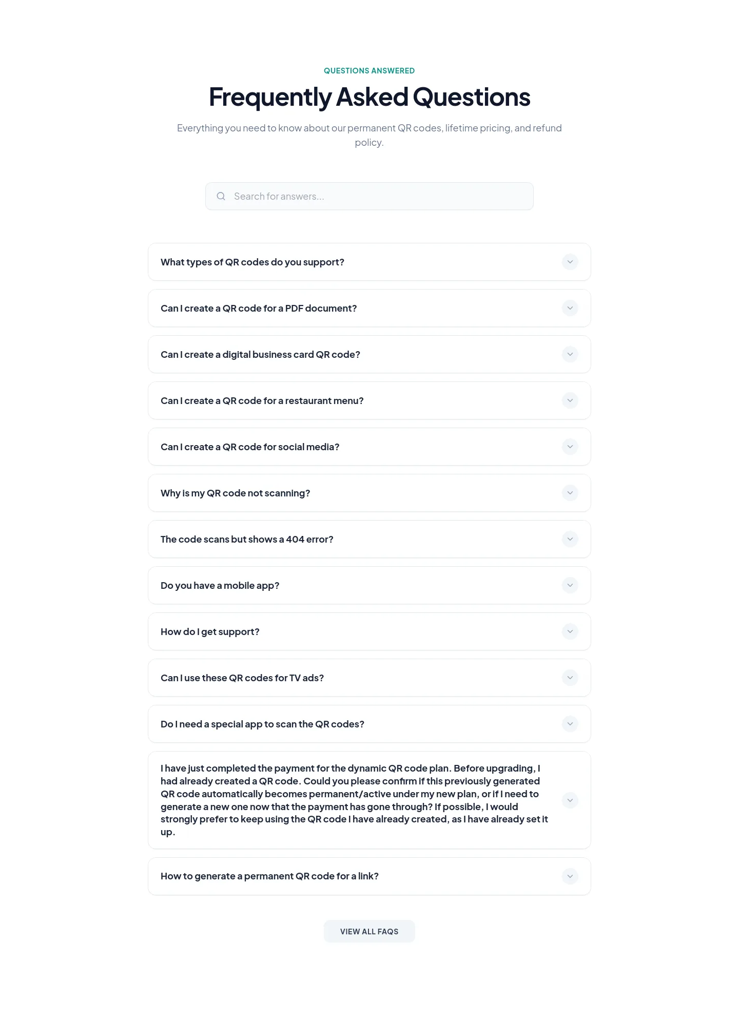 lifetimeqrcodes.com — FAQ