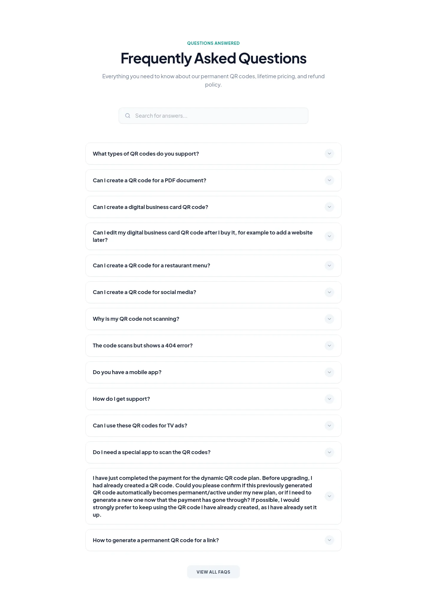 lifetimeqrcodes.com — FAQ