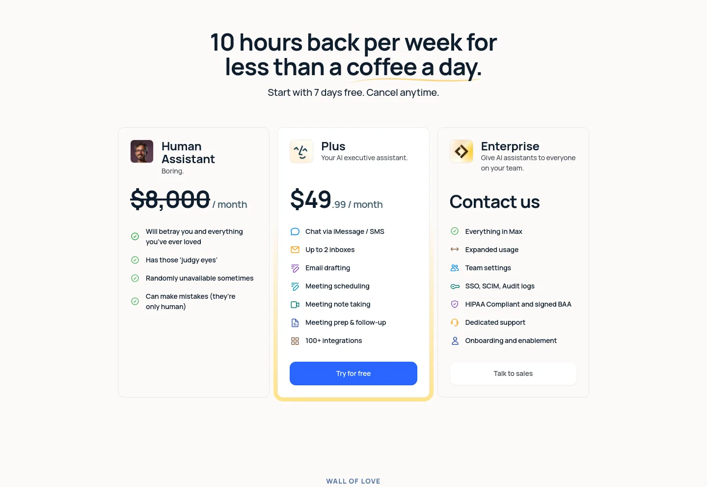 lindy.ai Pricing section