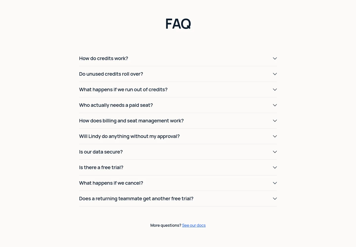 lindy.ai — a real FAQ section