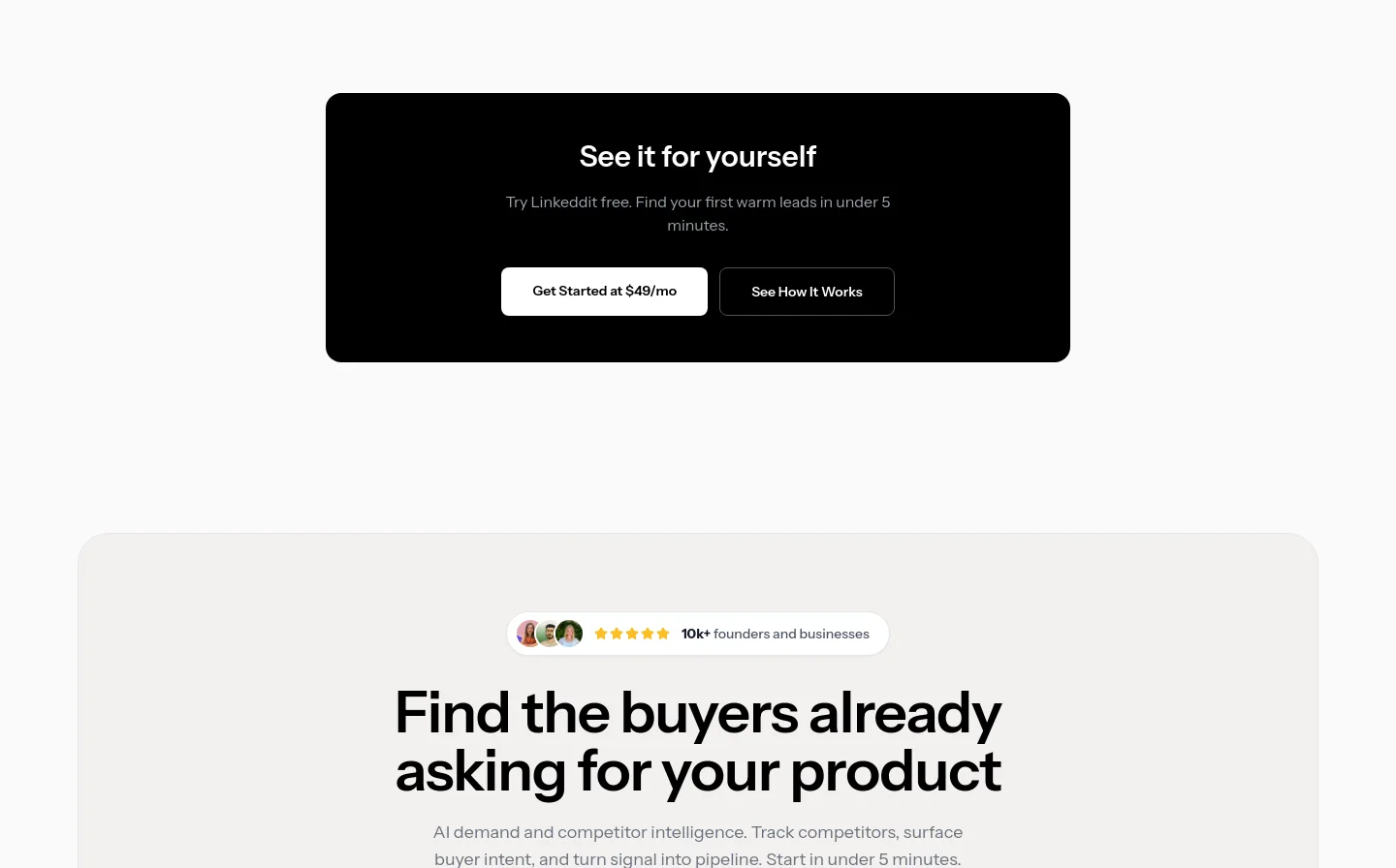 linkeddit.com — a real CTA section