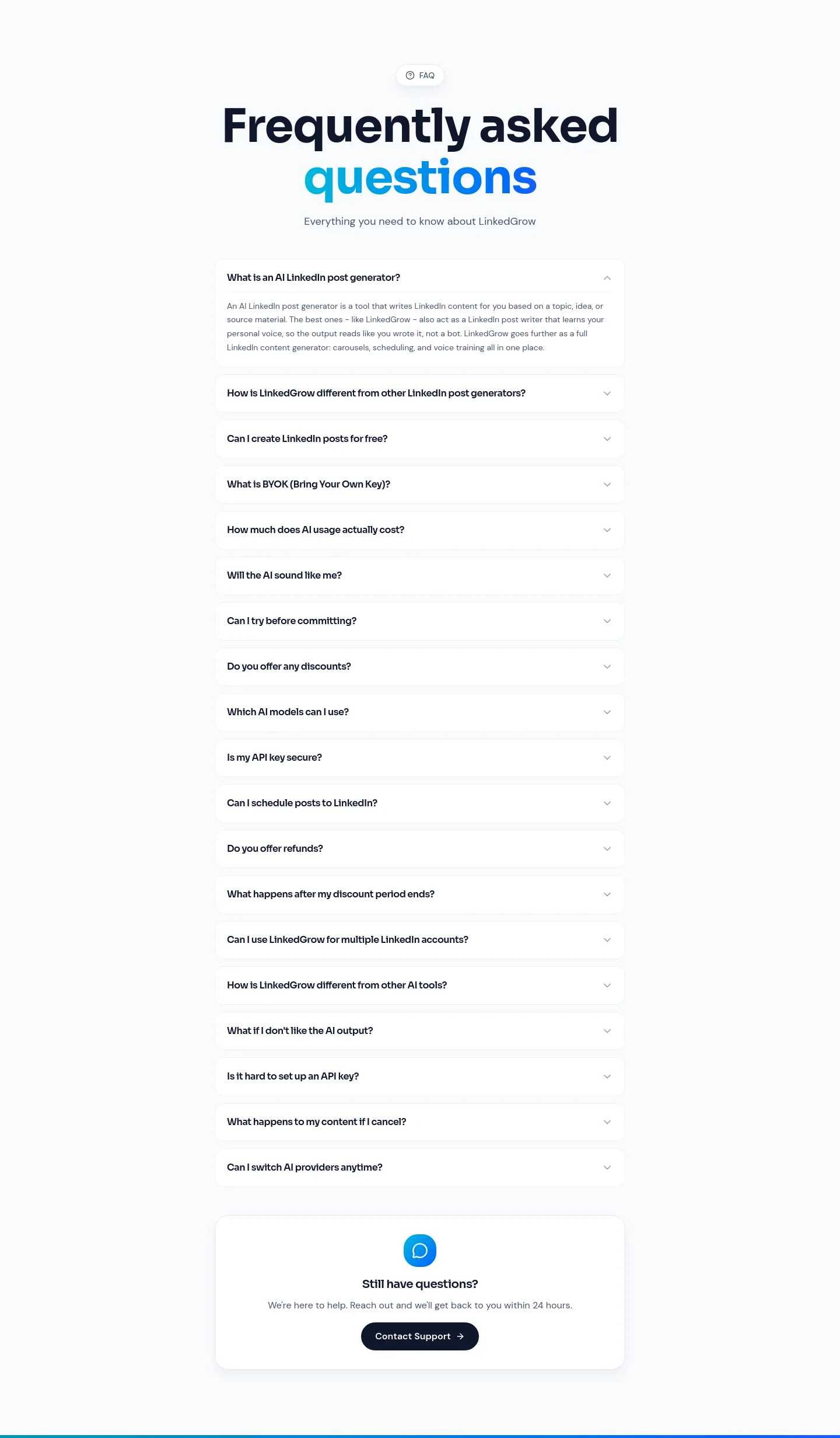 linkedgrow.ai FAQ section