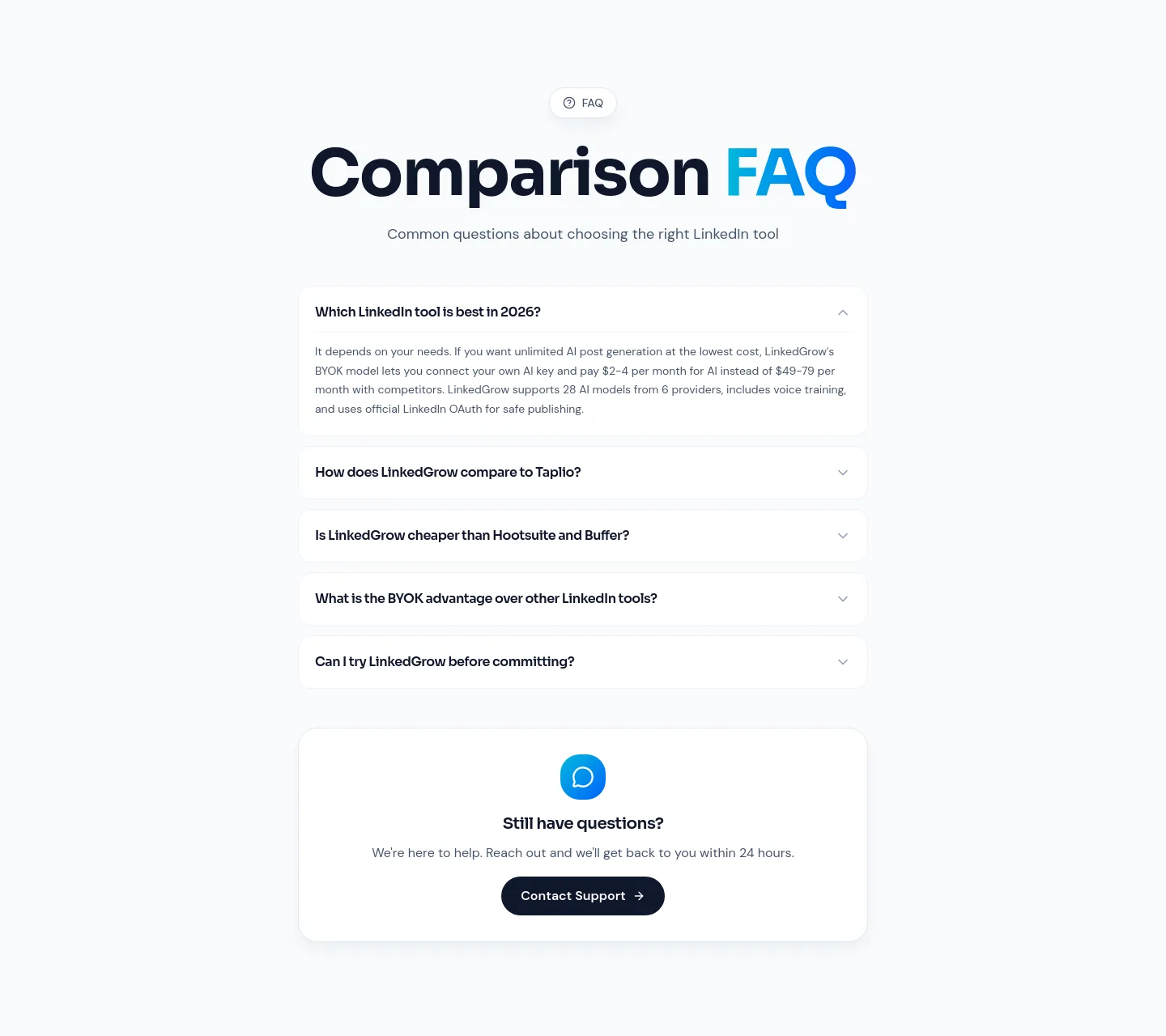 linkedgrow.ai FAQ section