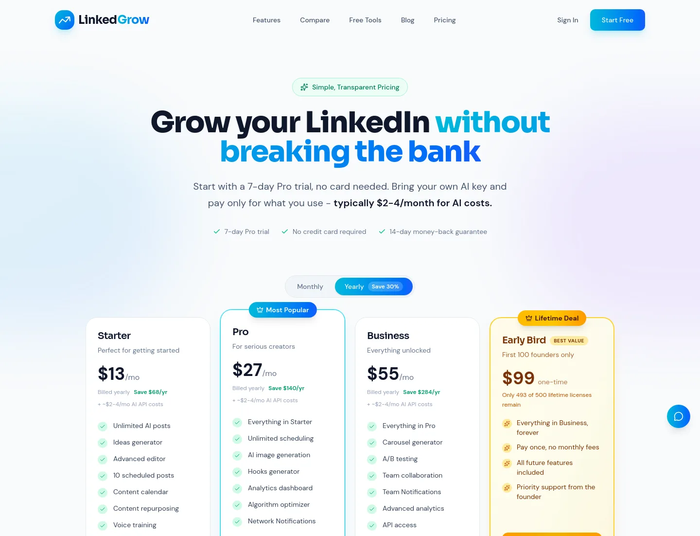 linkedgrow.ai — a real Features section