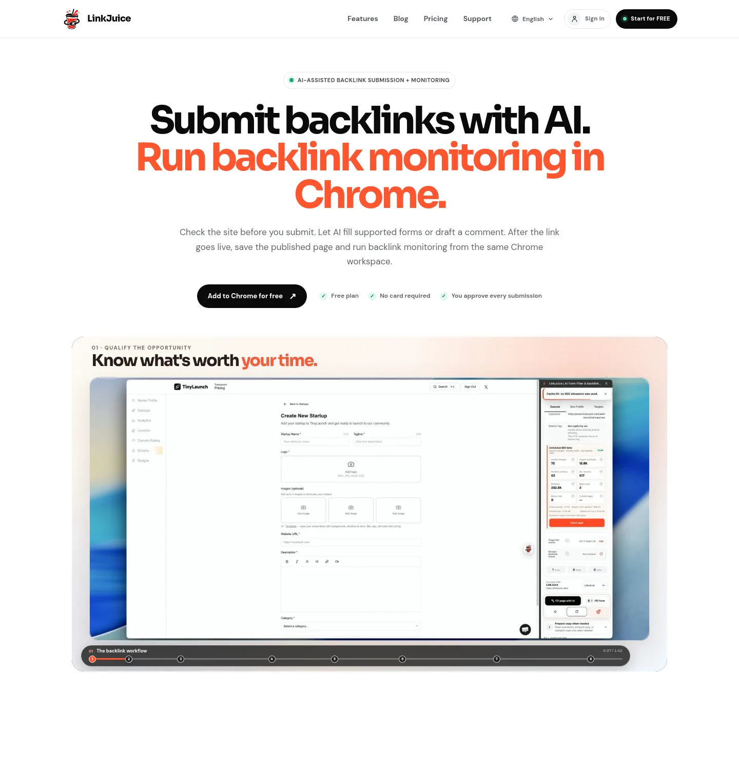 linkjuice.dev — a measured funnel