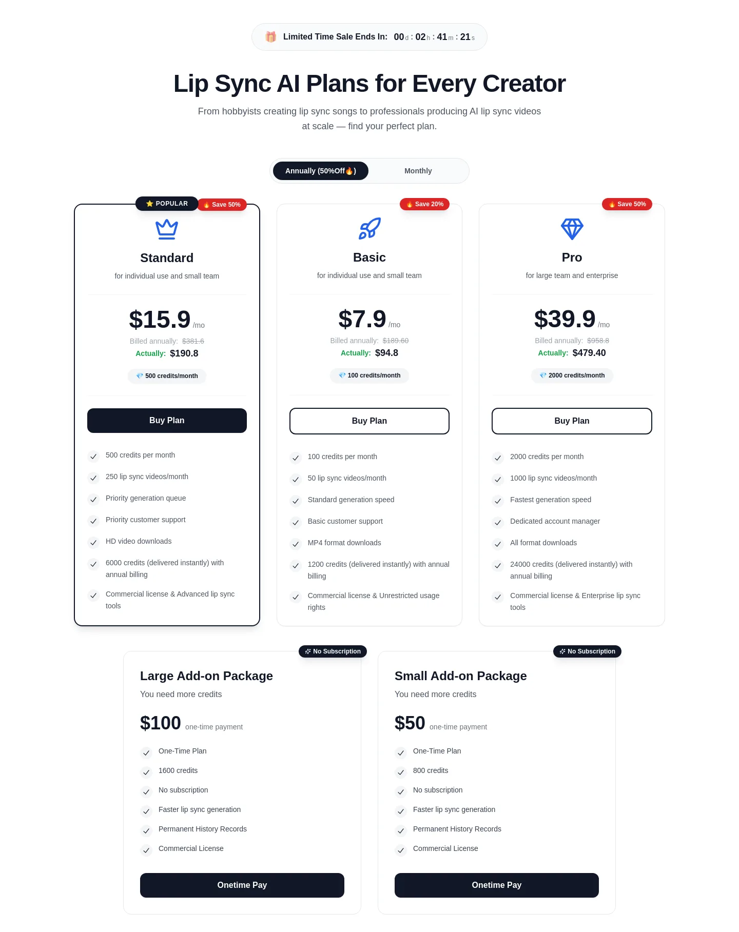 lipsyncai.co — Pricing