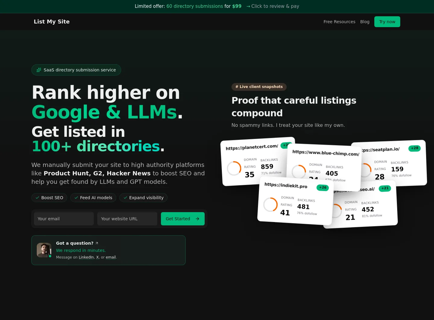 listmy.site — a measured funnel