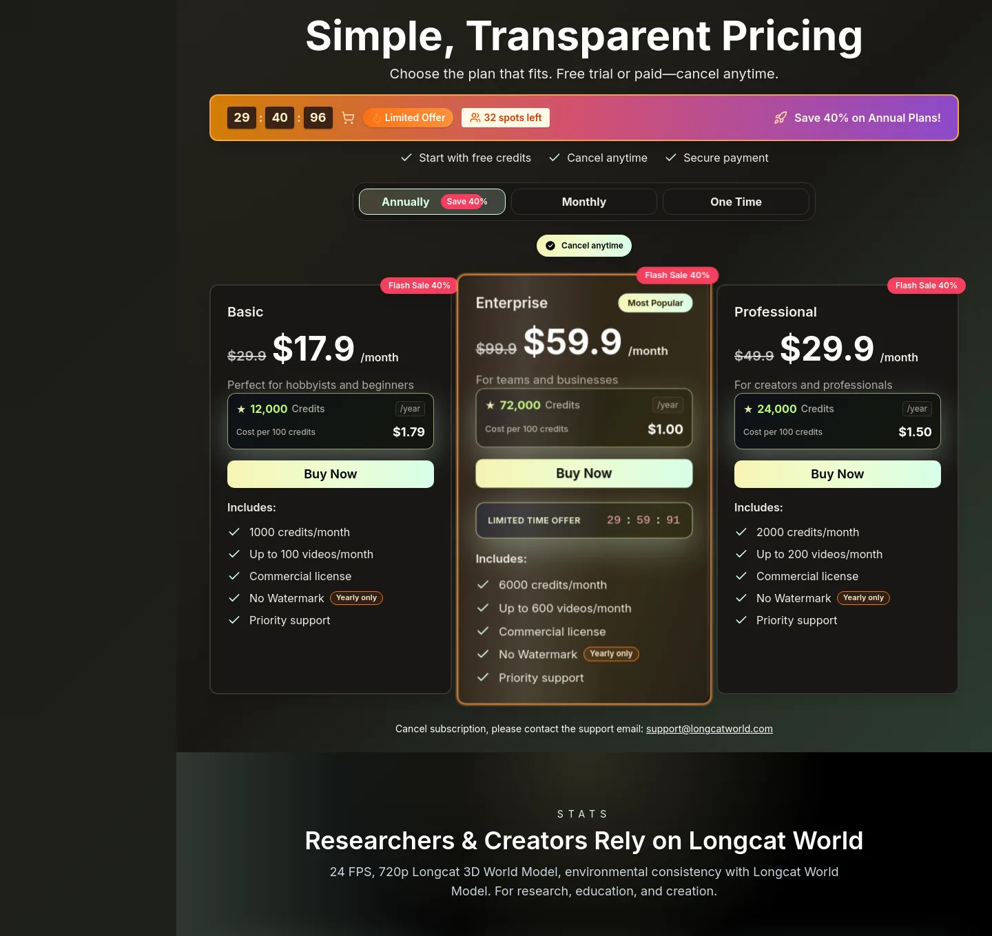 longcatworld.com — Pricing