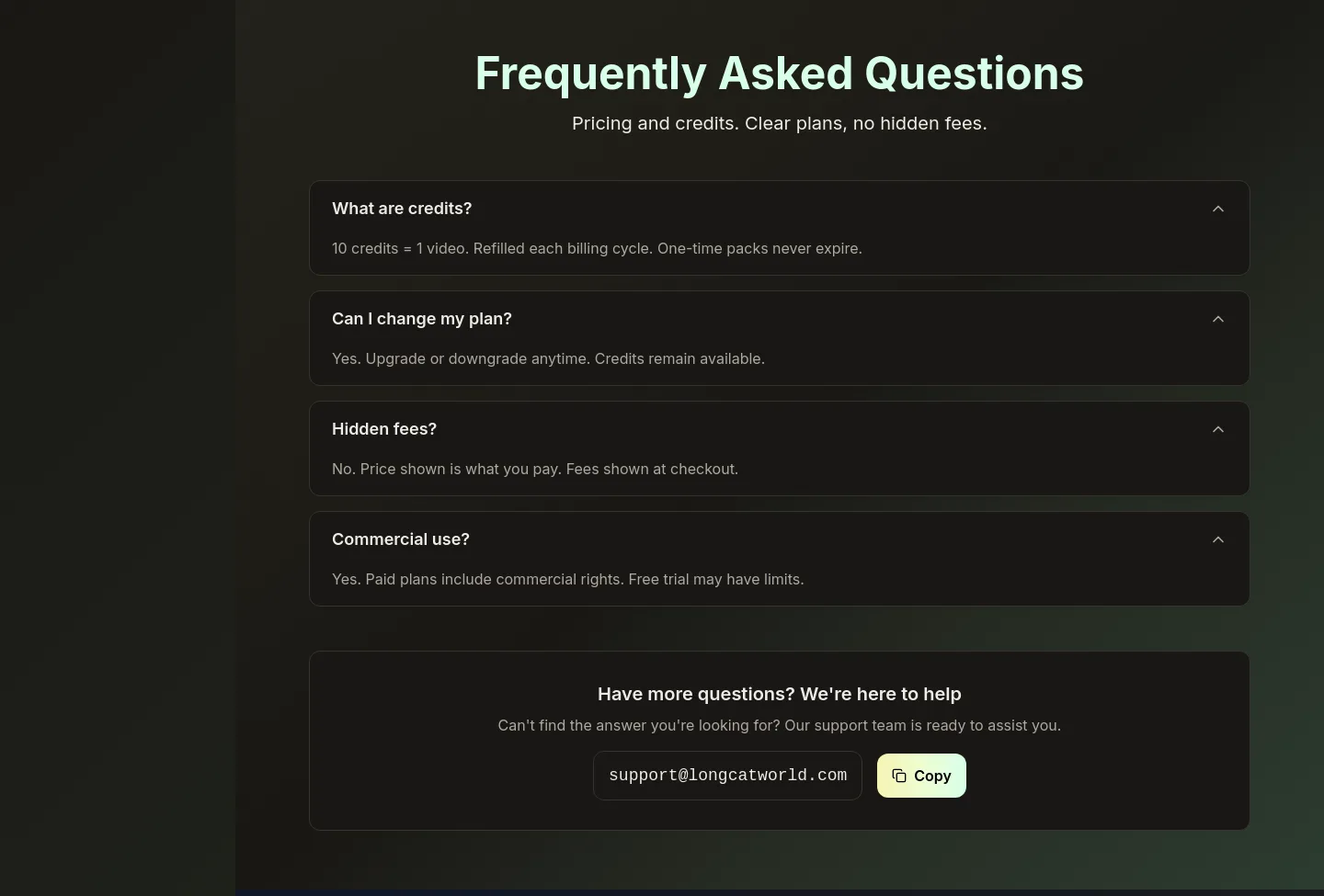 longcatworld.com FAQ section
