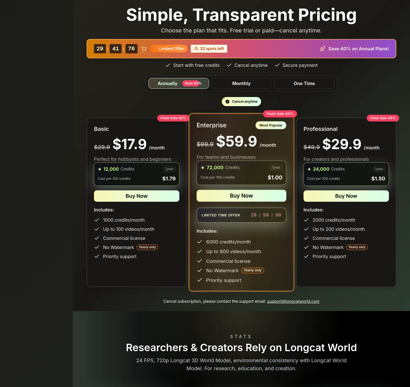 longcatworld.com — Pricing