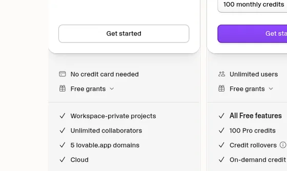 No credit card element from lovable.dev