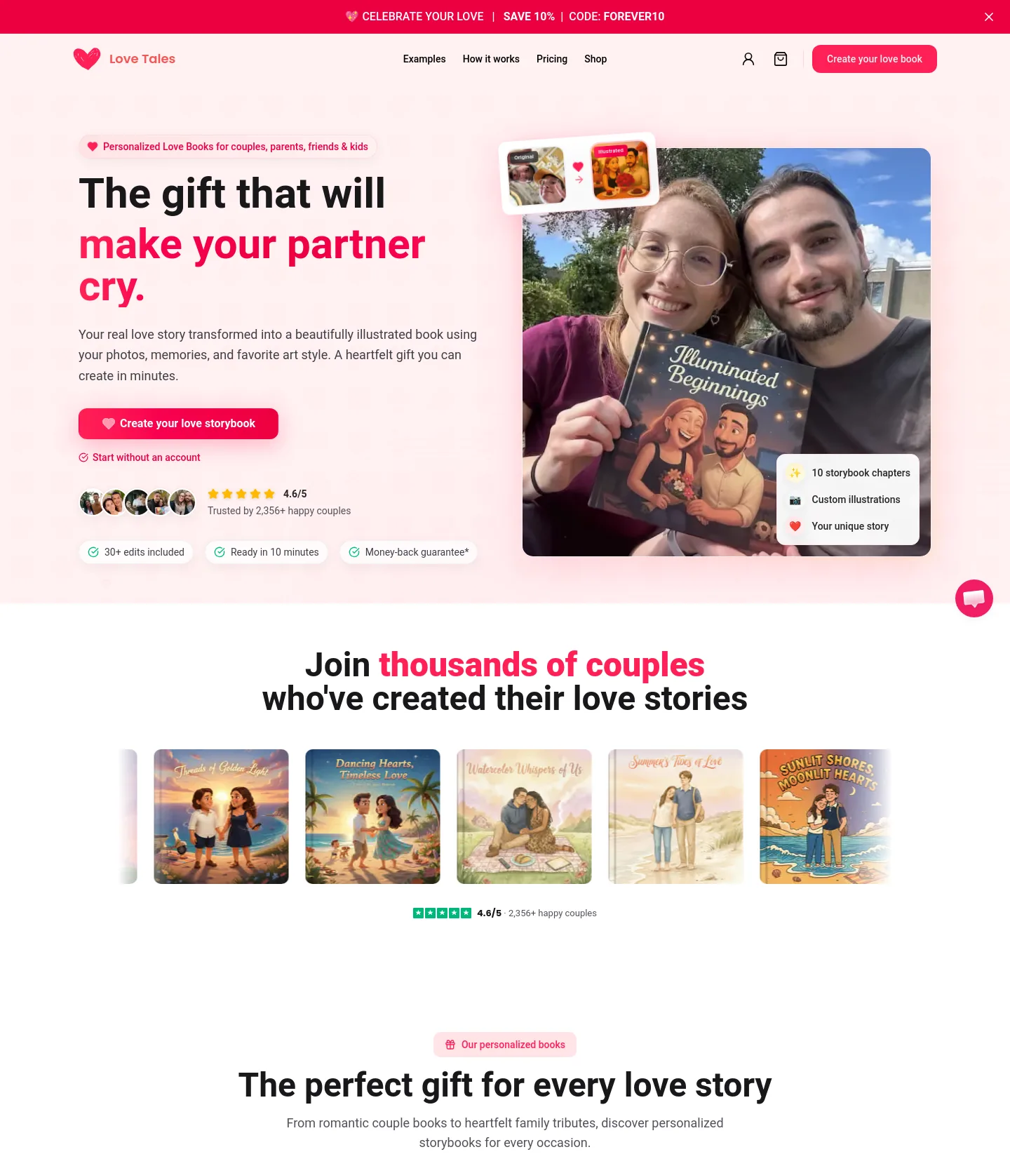 lovetales.ai — a measured funnel