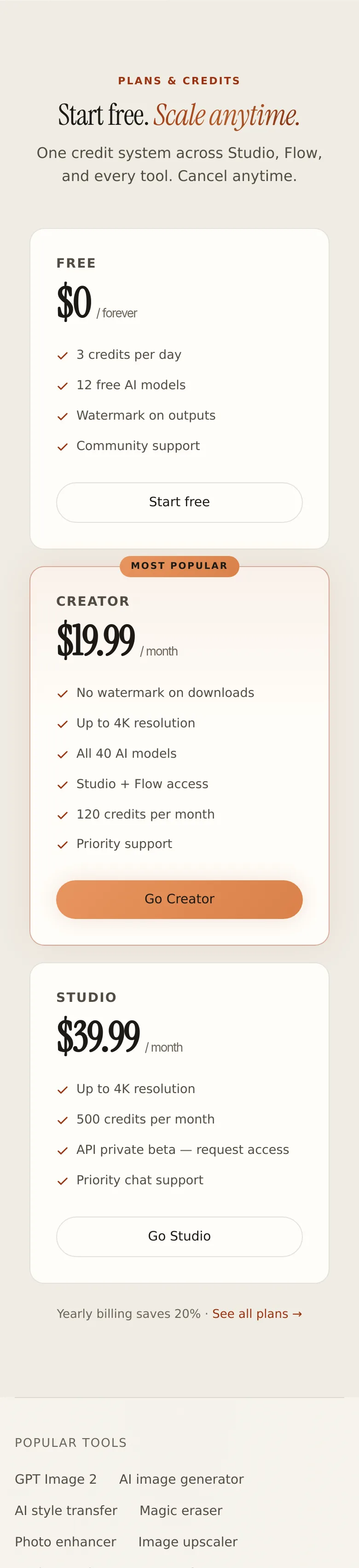 lovino.ai Pricing section