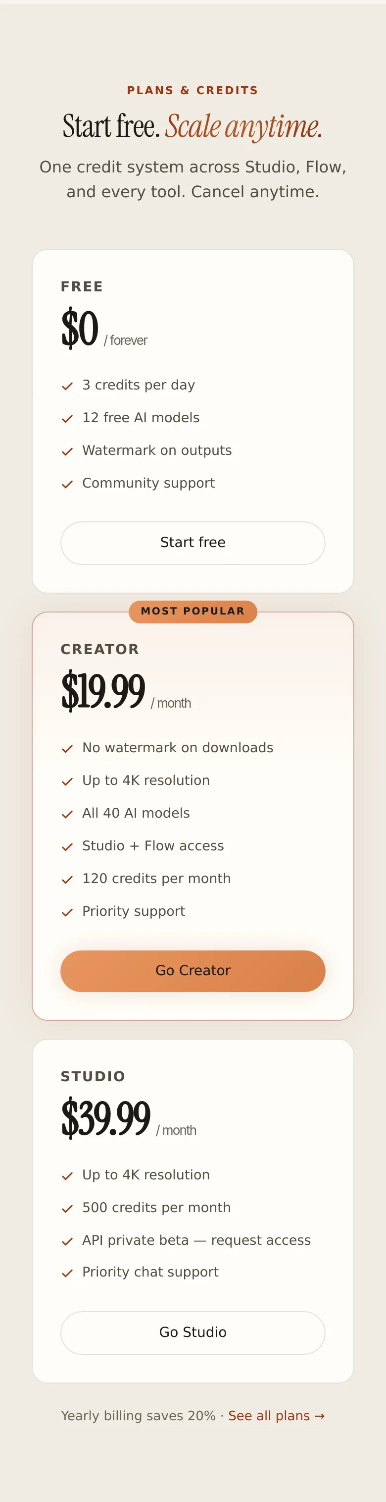lovino.ai Pricing section