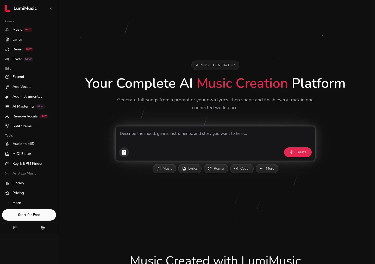 lumimusic.ai — Hero