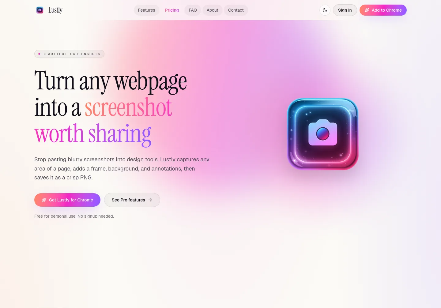 lustly.pics — a real Hero + Pricing page