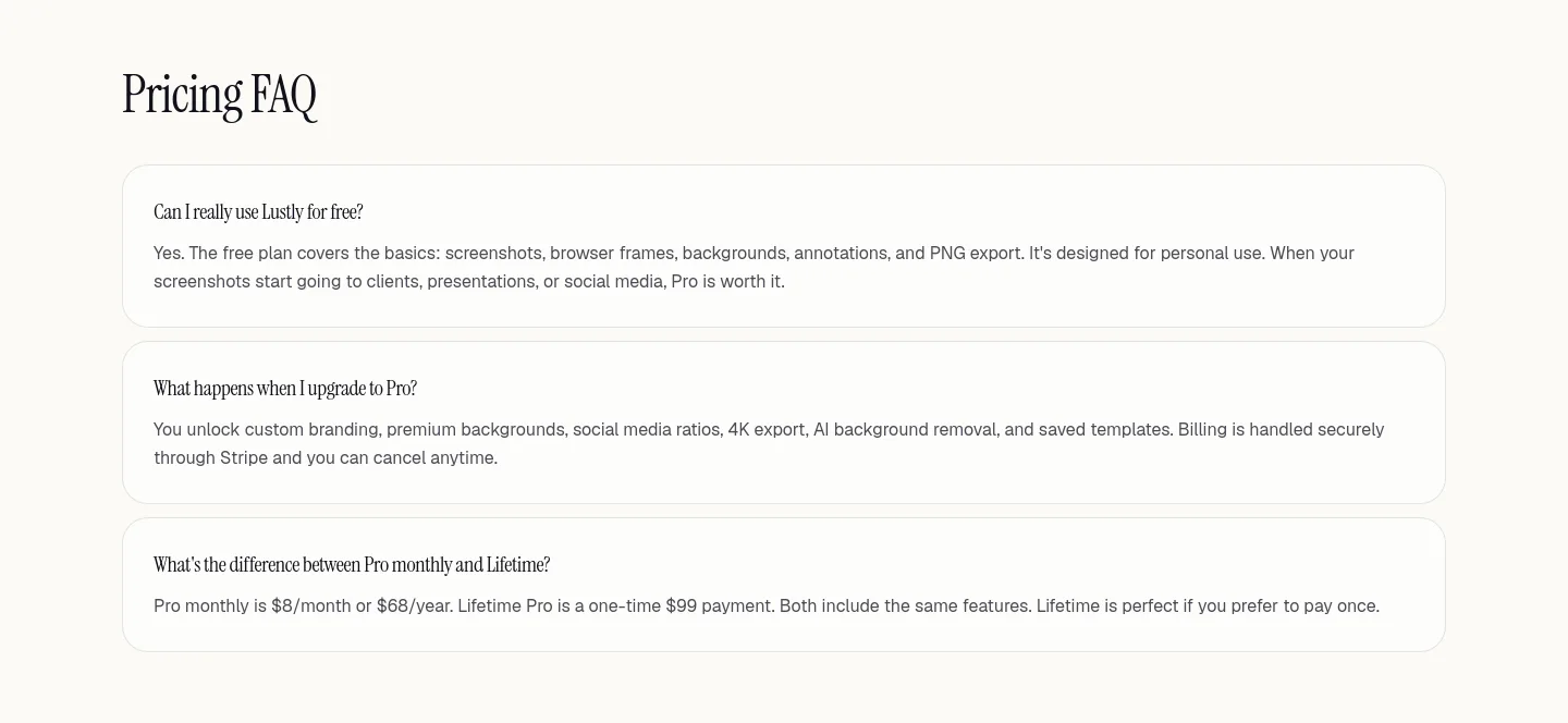 lustly.pics FAQ section