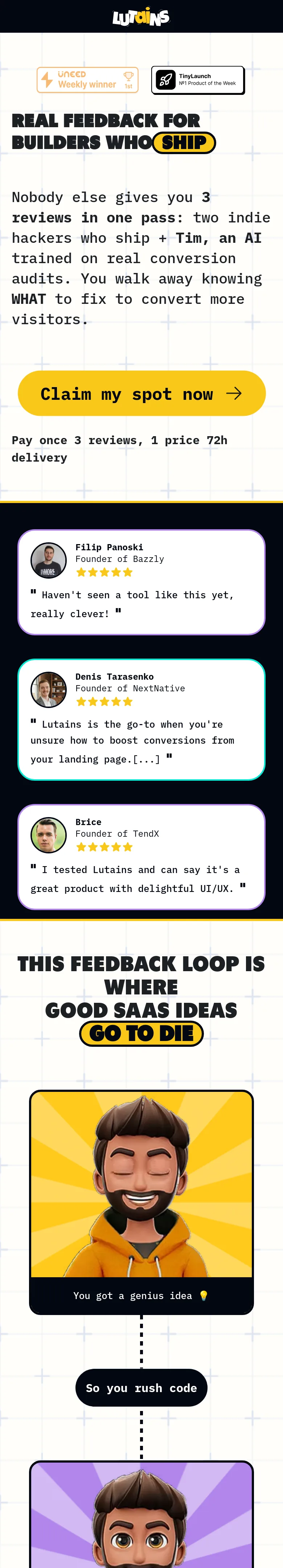 lutains.com — a measured funnel