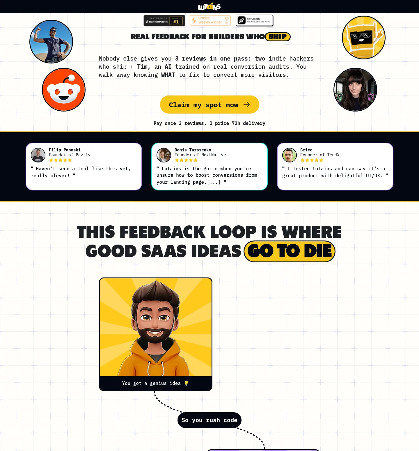 lutains.com — a measured funnel