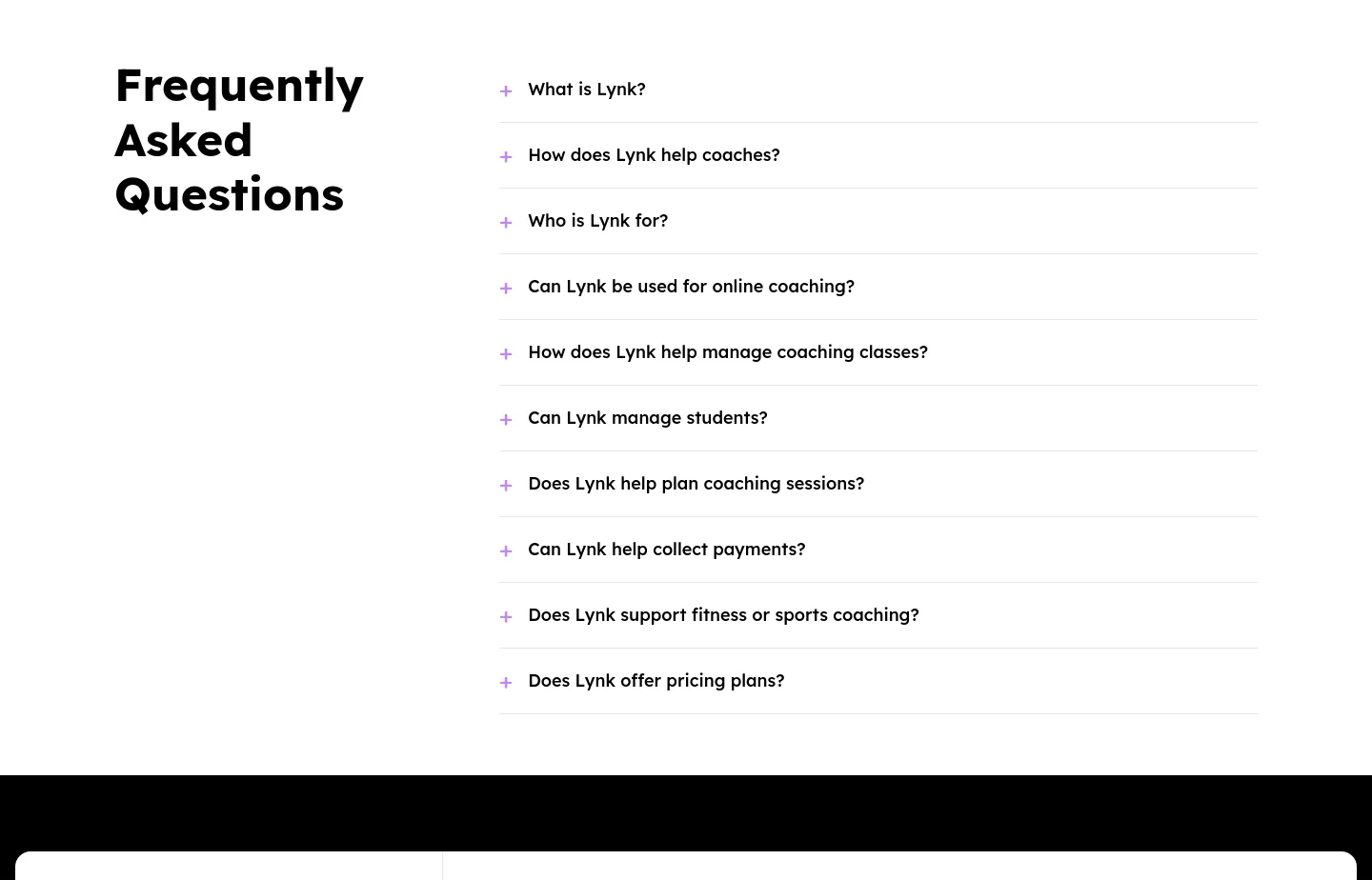lynk.coach FAQ section