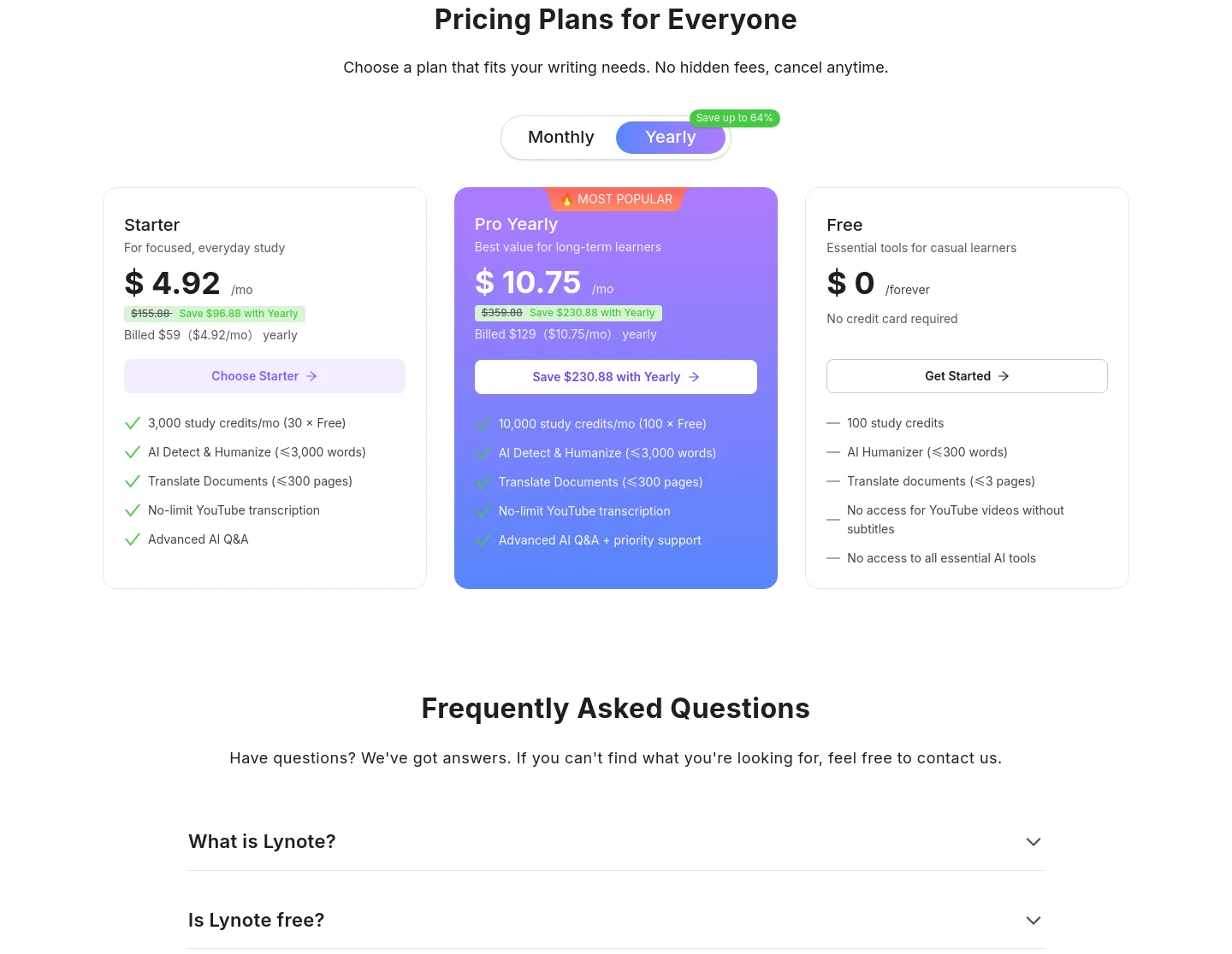 lynote.ai — Pricing