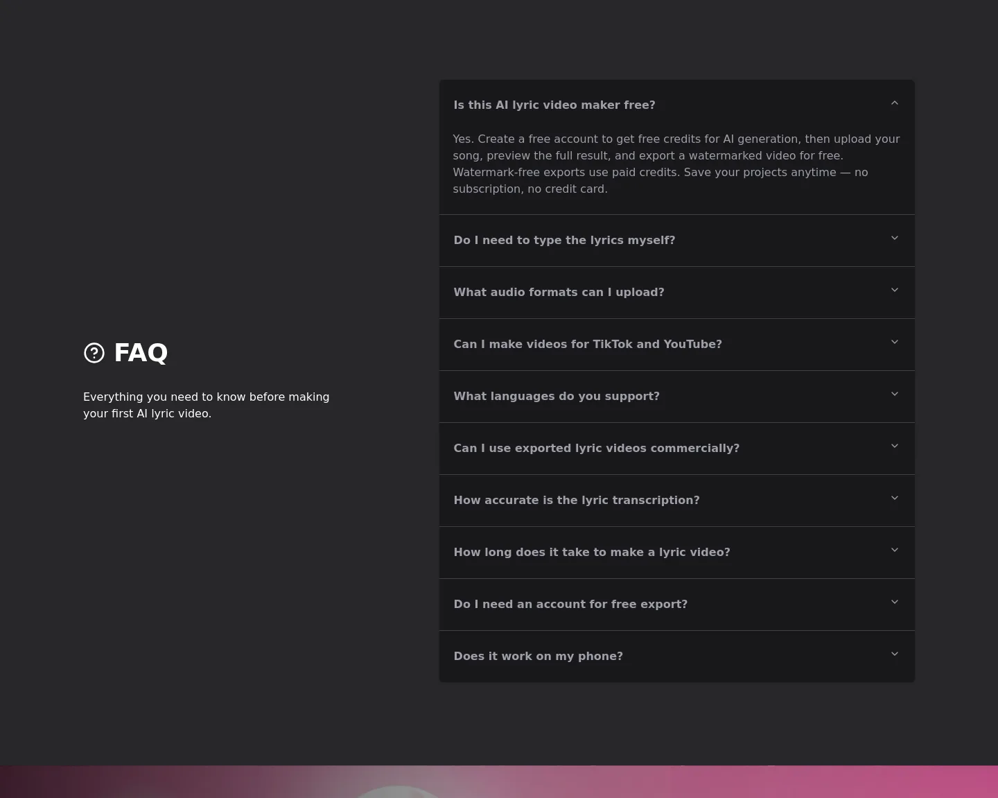 lyricvideomaker.app FAQ section